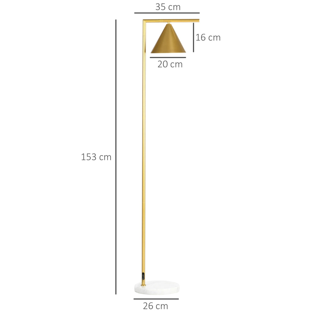 Lampada da terra ¨C zephmum ¨C dorato, abat-jour orientabile, base in marmo, 35x26x153 cm