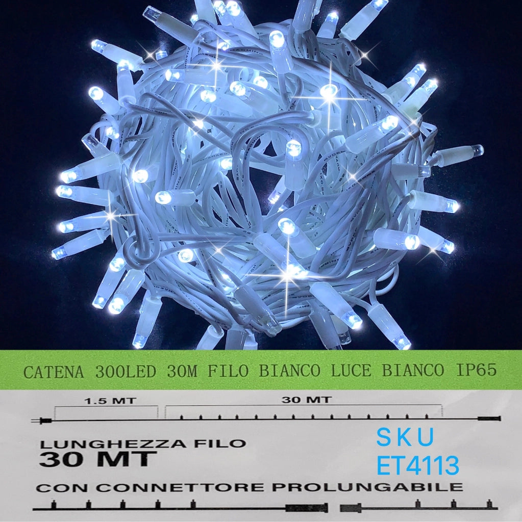 catena luminosa 300 led 30 metri filo bianco luce bianco ip65 /ET4113 - ETTROIT