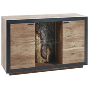 Credenza LED in legno chiaro nero 120 x 42 cm MDF con 2 ante e mensole soggiorno camera da letto rustico