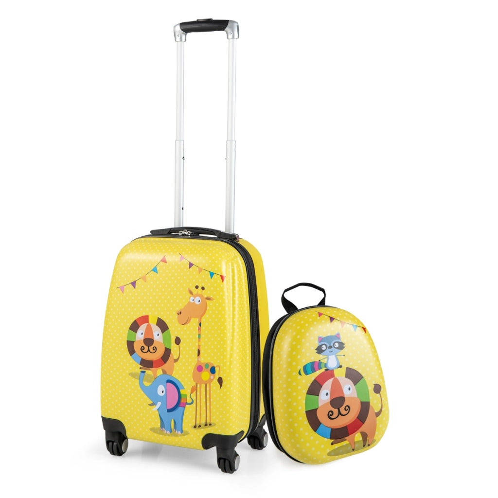 Valigie rigide con rotelle e maniglia retrattile, Set di valigie e zaini per bambini dai 3 ai 10 anni Giallo-Bagagli e borse
