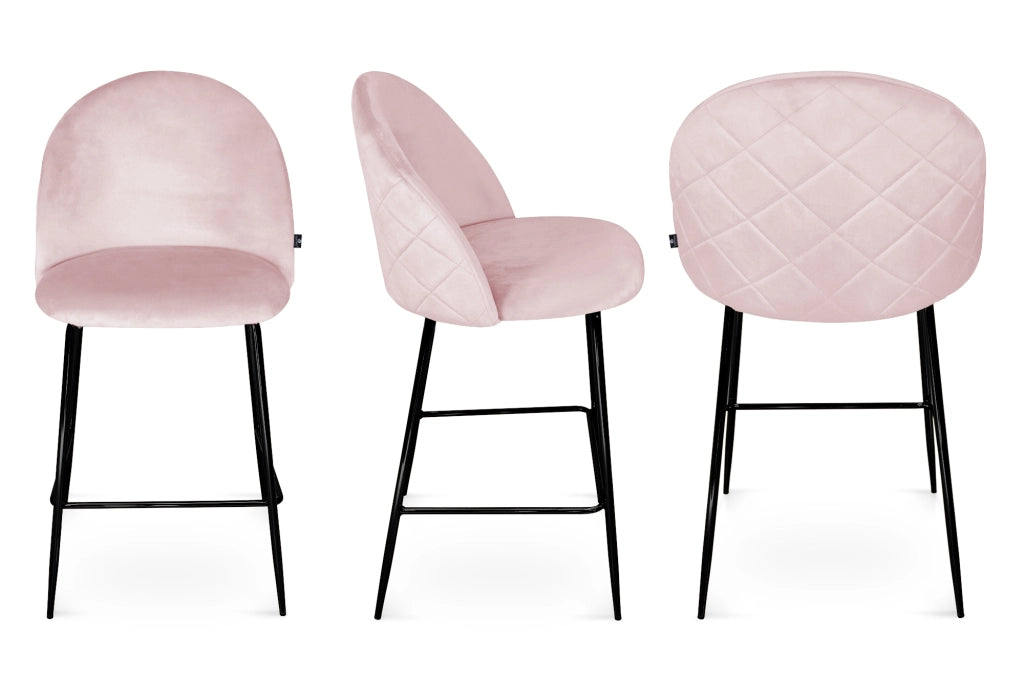 Sgabello cucina imbottito, sgabello alto in velluto rosa piede nero – Nicole - SG19NIPN