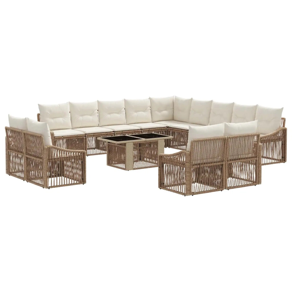 Set Divano da Giardino 14 pz Beige e Bianco Crema polyrattan 3437337