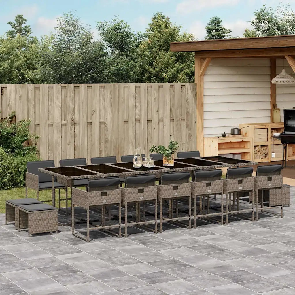 Set da Pranzo da Giardino 17pz con Cuscini Grigio in Polyrattan 3211364