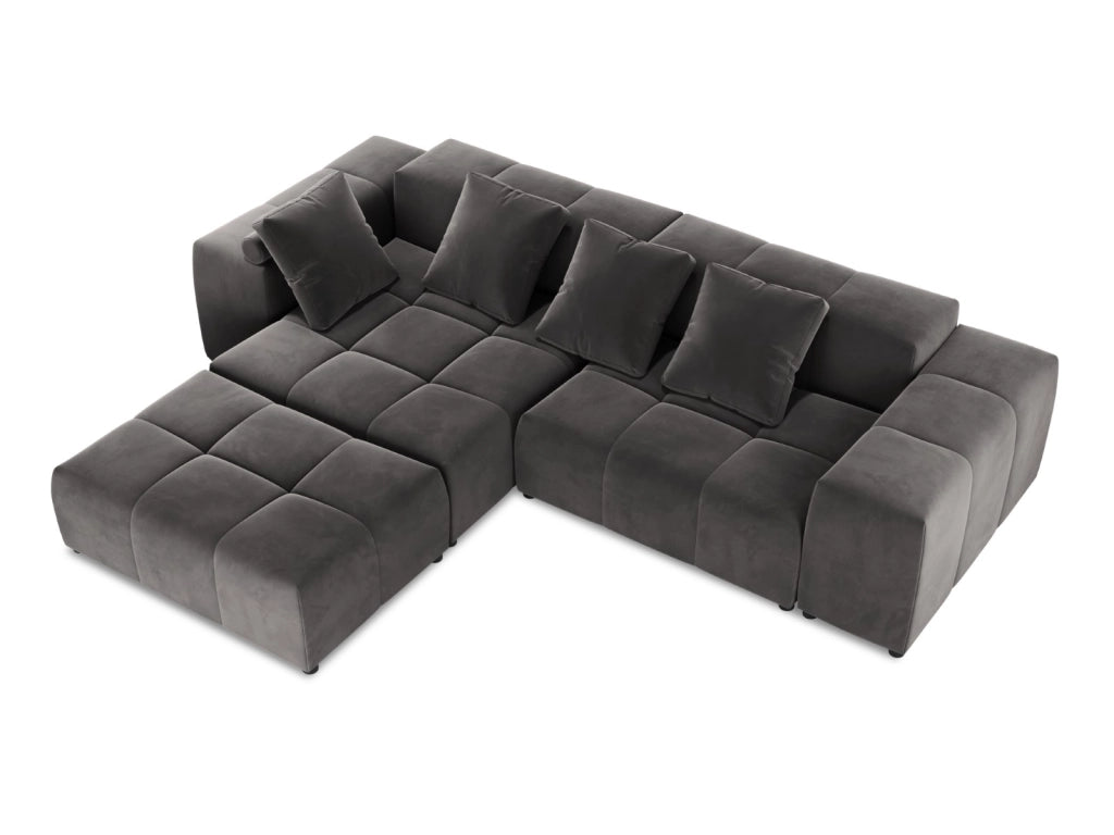 Cosmopolitan Design - Divano angolare modulare reversibile "Rome" 5 posti in velluto grigio scuro 
