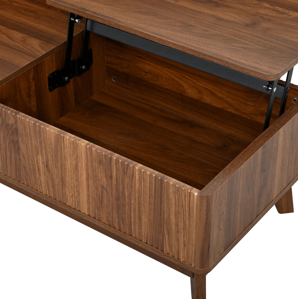 Tavolino da caffè sollevabile 95x48x50 cm in MDF effetto noce con vano laterale