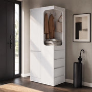 Armadio con 1 porta; 4 cassetti e vano appendiabiti 70x40x170 cm; bianco in legno