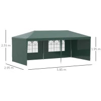 Gazebo da Giardino 6x3 m per Eventi con Pareti Rimovibili e Finestre Trasparenti, Verde