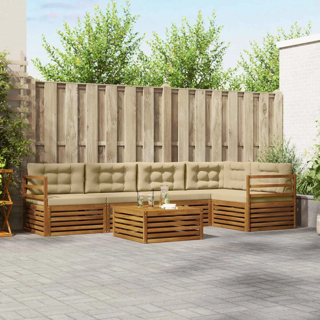 Set di divani da esterno con cuscino 6 pcs Naturale e Beige 3373483