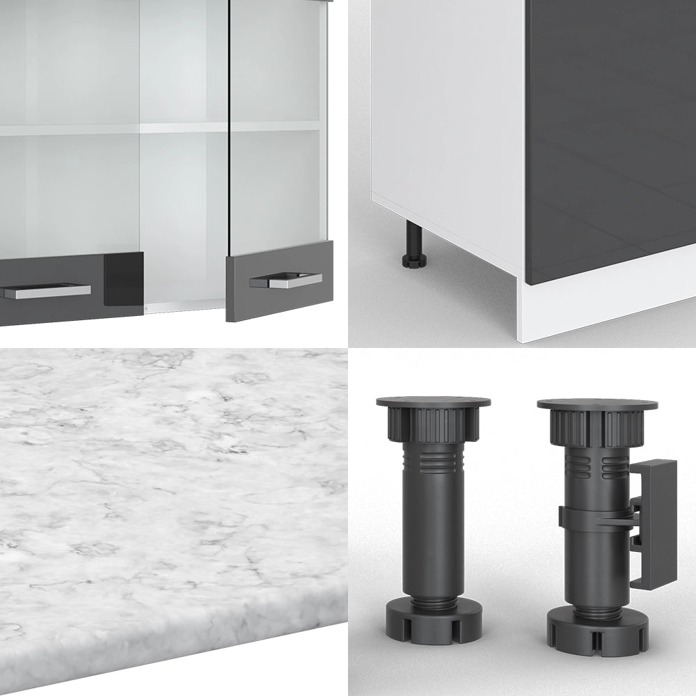 Vicco Cucina componibile Antracite lucido/bianco 300 cm con armadio alto, PL Antracite