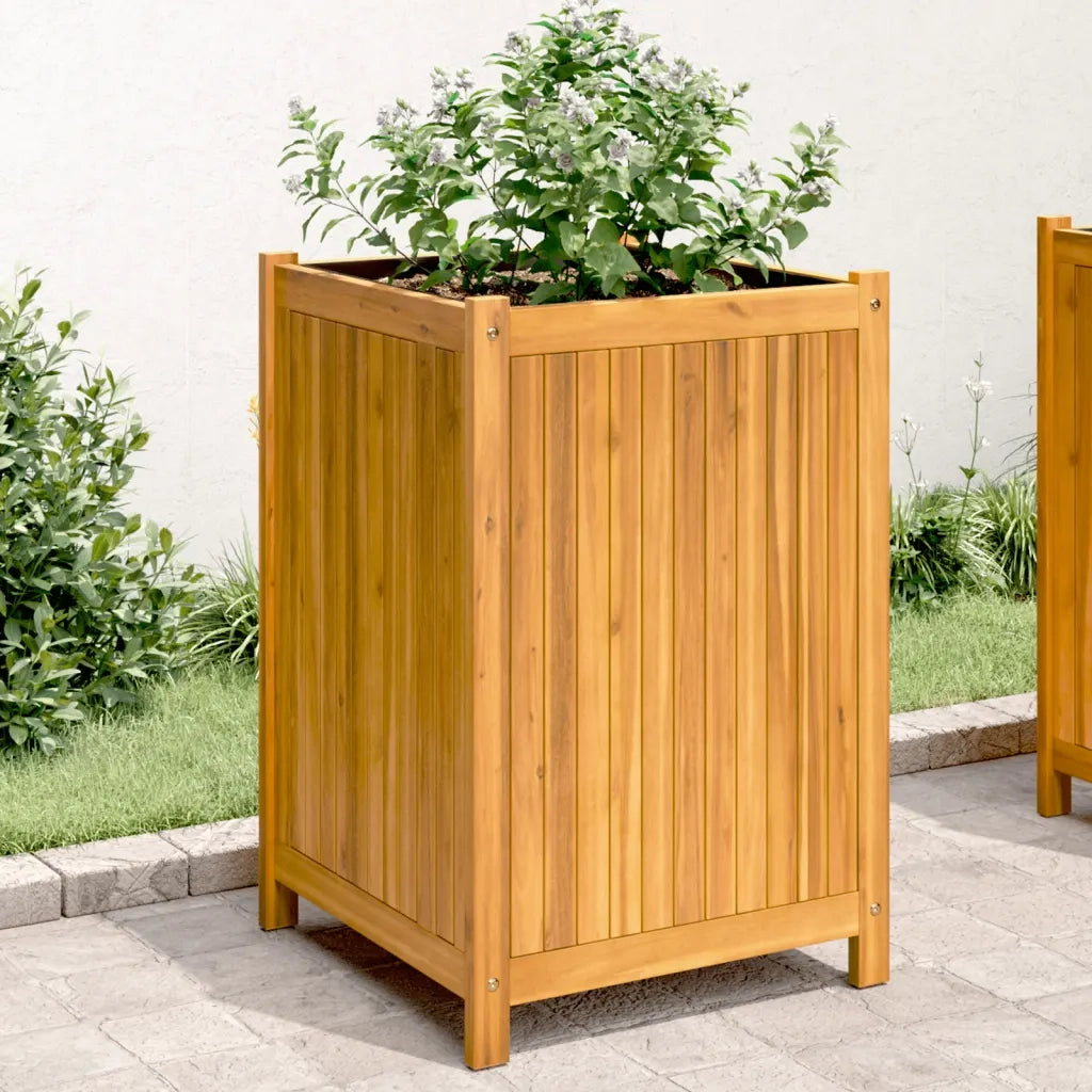 Fioriera | Cassetta per fiori | Vaso Giardino con Rivestimento 50x50x75 cm Massello Acacia
