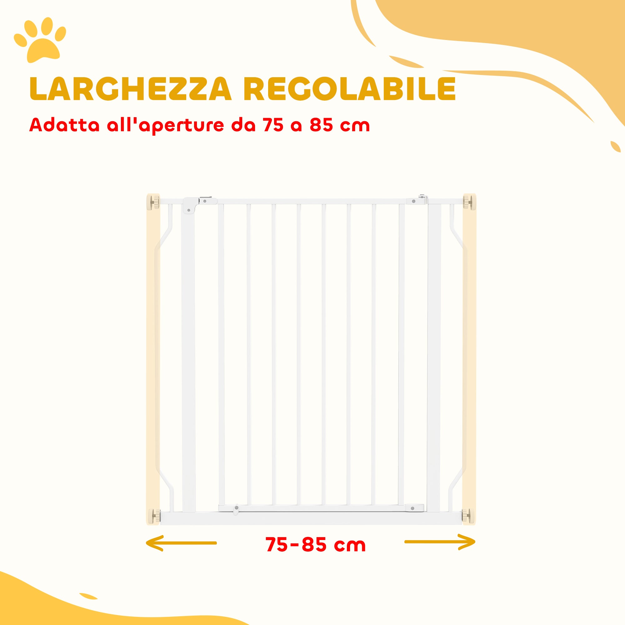 Cancelletto di Sicurezza per Cani e Gatti Estensibile 75-85x76cm Acciaio Bianco