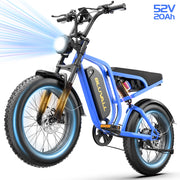 Bici Elettrica 20" Fat Bike 250W (Picco 1500W), Batteria 52V 20Ah Rimovibile con Serratura, Freni Idraulici + Doppia Sospensione Idraulica, Shimano 7 Marce, Bici per Citt¨¤ e Fuoristrada Portata 150kg