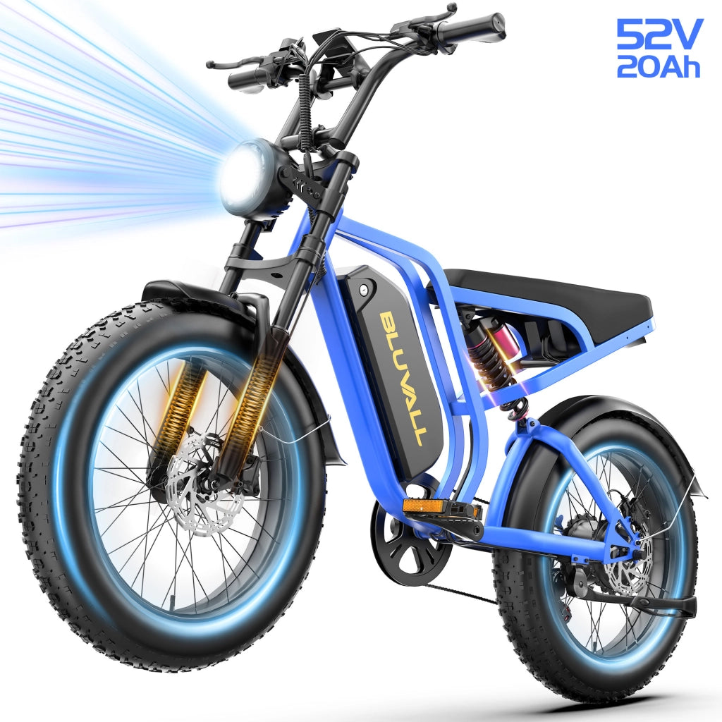 Bici Elettrica 20" Fat Bike 250W (Picco 1500W), Batteria 52V 20Ah Rimovibile con Serratura, Freni Idraulici + Doppia Sospensione Idraulica, Shimano 7 Marce, Bici per Citt¨¤ e Fuoristrada Portata 150kg