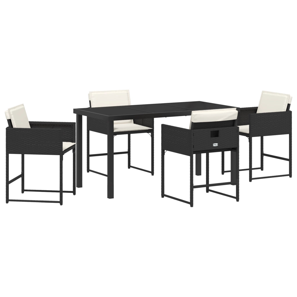 Set da pranzo da giardino 5 pezzi con cuscini in rattan poliestere nero