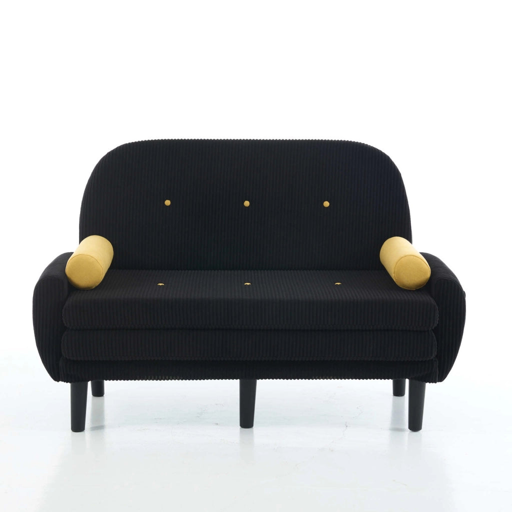 Divano 2 posti 133,5x77x85 cm nero, schienale regolabile, velluto a coste e metallo,
