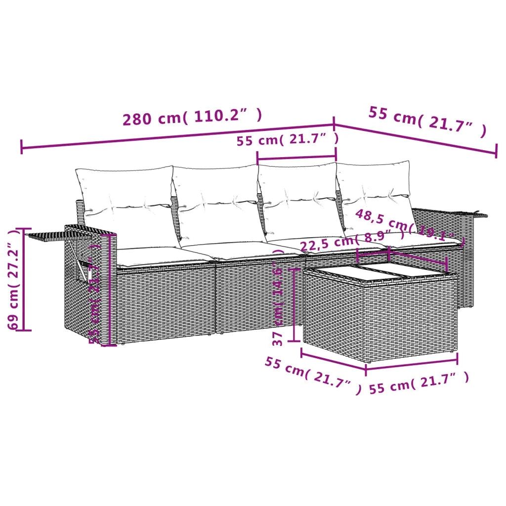 Set Divano da Giardino 5 pz con Cuscini Beige in Polyrattan 3219888