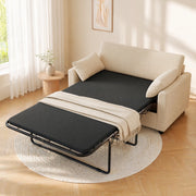 Divano letto convertibile a 2 posti in tessuto a coste con tavolino pieghevole, porte USB e tasca laterale beige