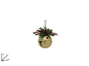 Decorazione Natalizia Campanaccio in Metallo con Fiocco e Vischio Oro 10 cm