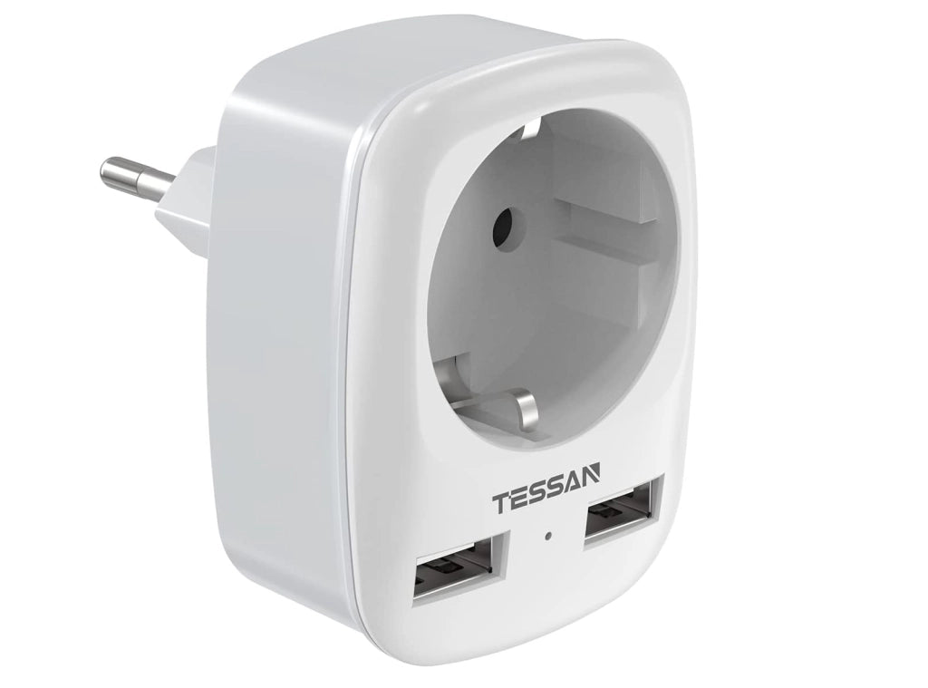 Tessan Adattatore da Viaggio Presa Europea Tedesca con 2 USB 2.4A e Presa Schuko