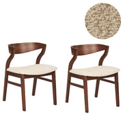Set di 2 sedie da pranzo in legno scuro e compensato beige in tessuto boucle di poliestere Gambe in legno di gomma Stile tradizionale retrò
