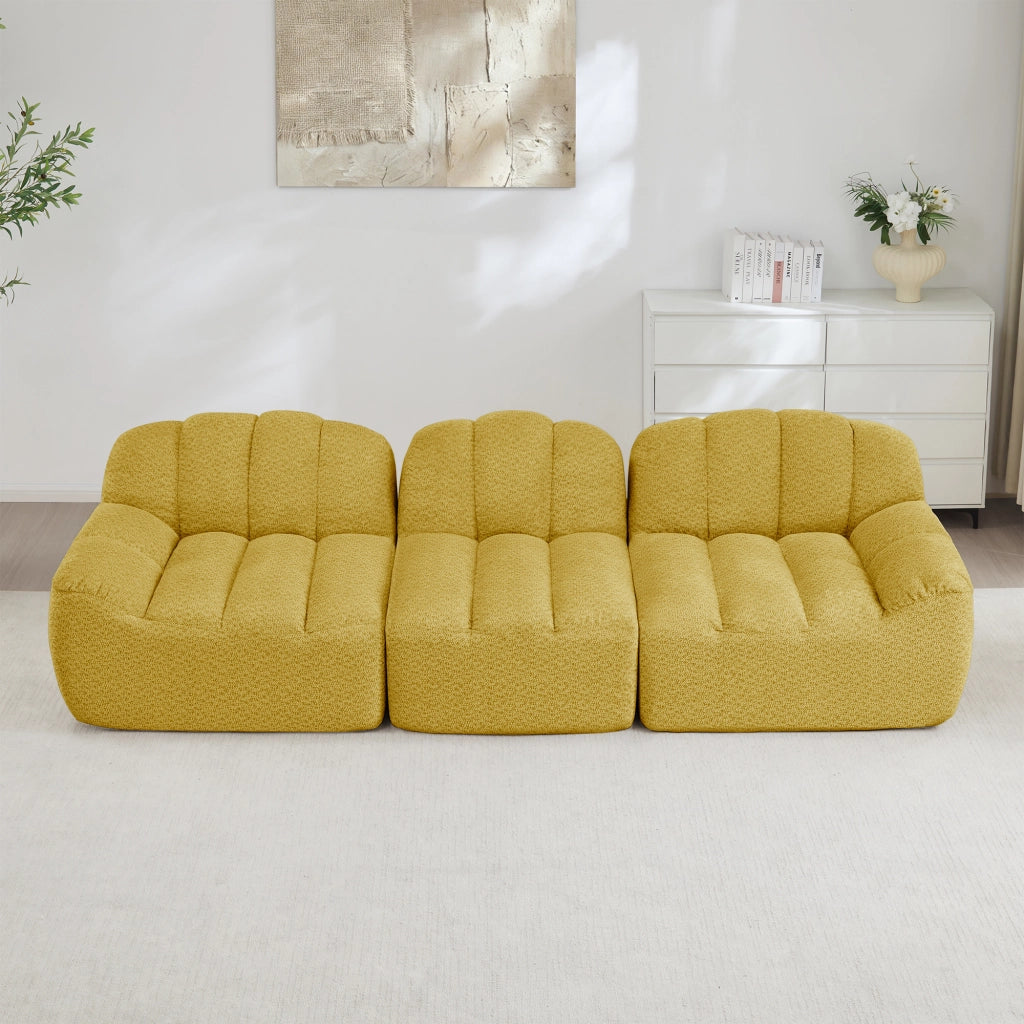Divano modulare senza struttura con schiuma 32D a densità elevata e seduta profonda in pile granulato giallo 288 × 104 × 79 cm
