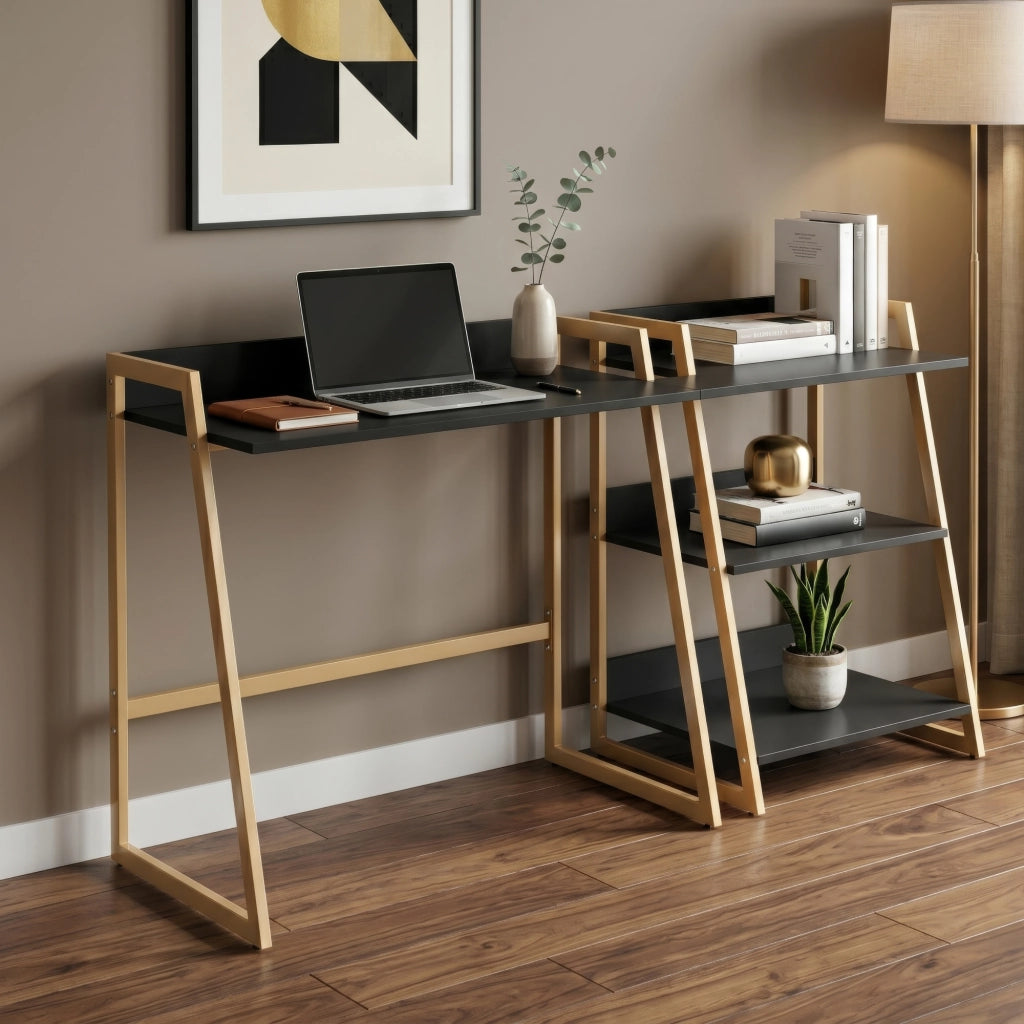 Scrivania Kuomi con Bordo Posteriore Rialzato 84 x 73 x 47 cm - Beige/Grigio Scuro [en.casa]