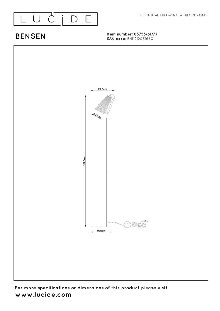 Lampada da terra rattan beige/nero 1xE27 BENSEN Lucide