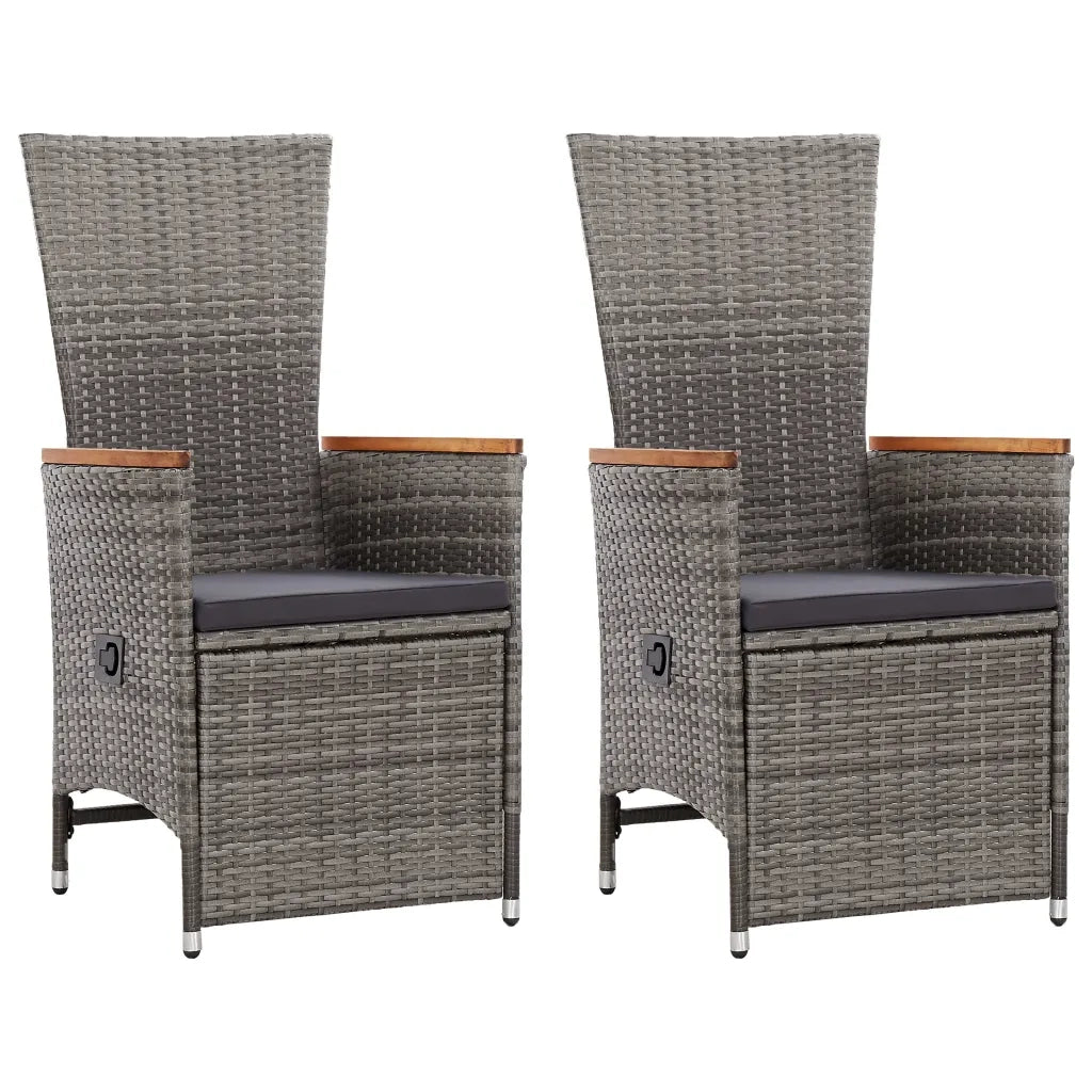 Sedie da Giardino Reclinabili 2 pz e Cuscini Polyrattan Grigio cod mxl 47590