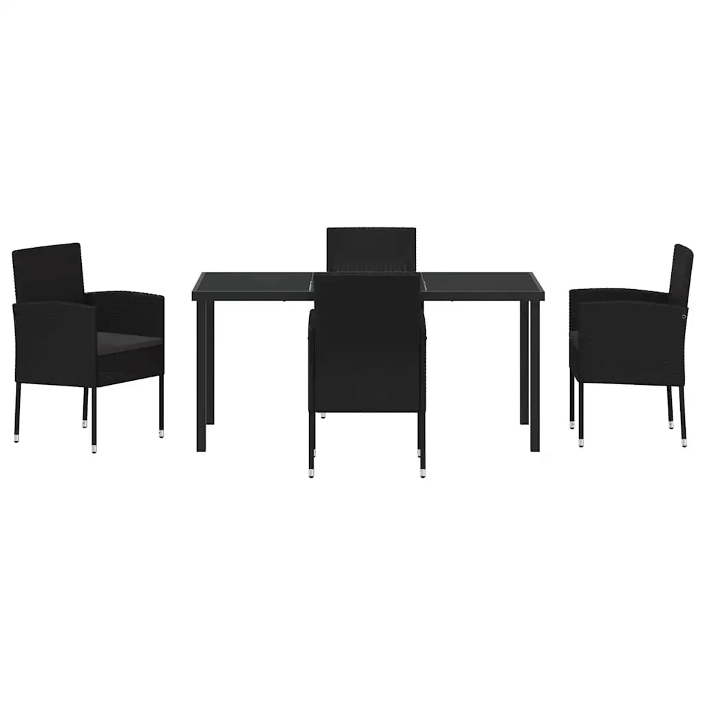 Set da Pranzo per Giardino con cuscino 5 pcs Nero polyrattan