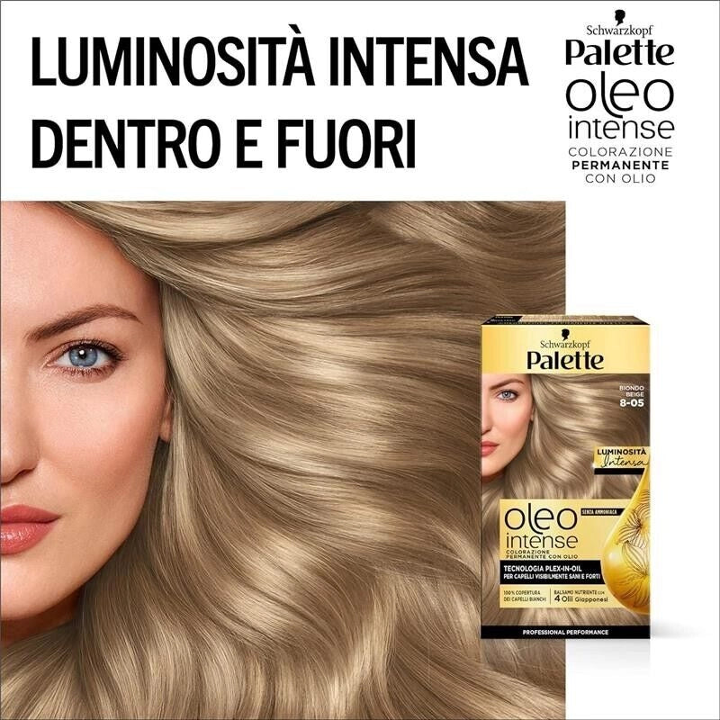 SCHWARZKOPF PALETTE OLEO COLORAZIONE PERMANENTE COPERTURA PROFESSIONALE CAPELLI BIANCHI 8-5 BIONDO BEIGE