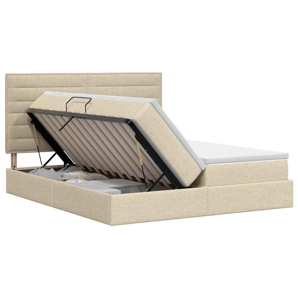 Letto con Contenitore con testiera Crema 180 x 200 cm Tessuto 3459781