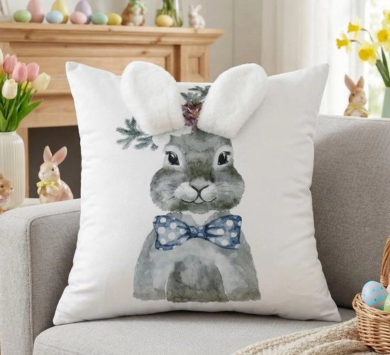 Copricuscino 40x40 cm - Coniglio - Decorazione Pasquale - Tessuto di velluto morbido - Orecchie tridimensionali - Materiale duraturo