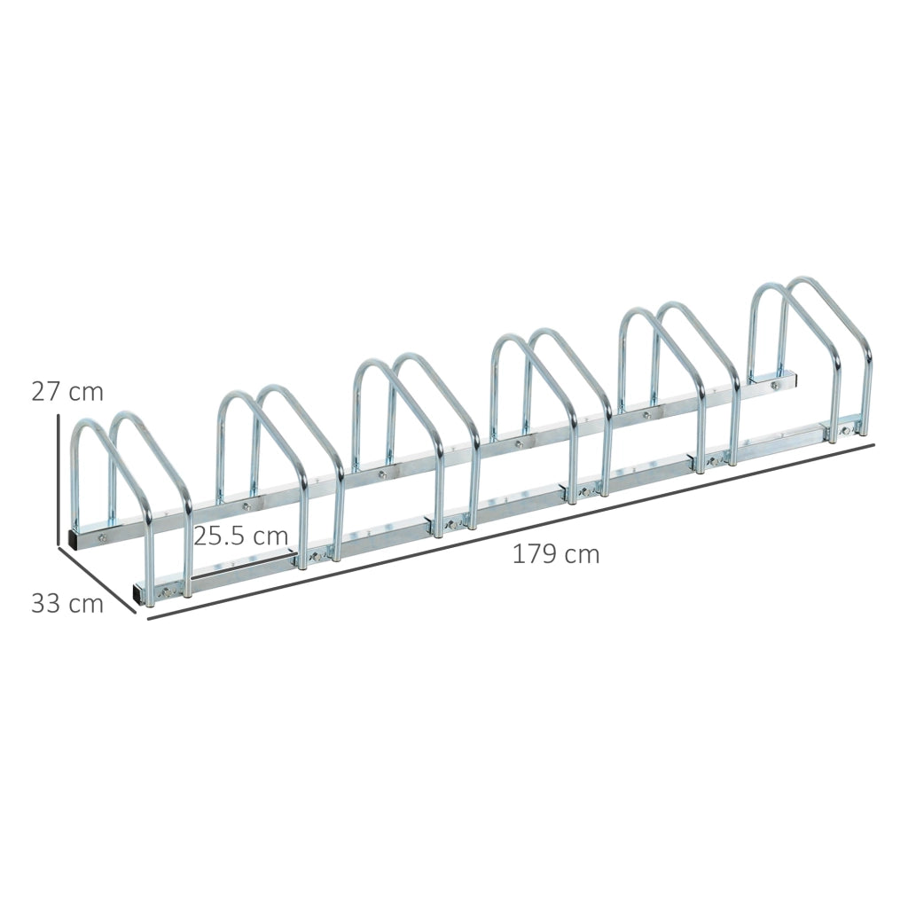 Rastrelliera Porta Biciclette 6 Posti 179x33x27 cm in Acciaio Argento
