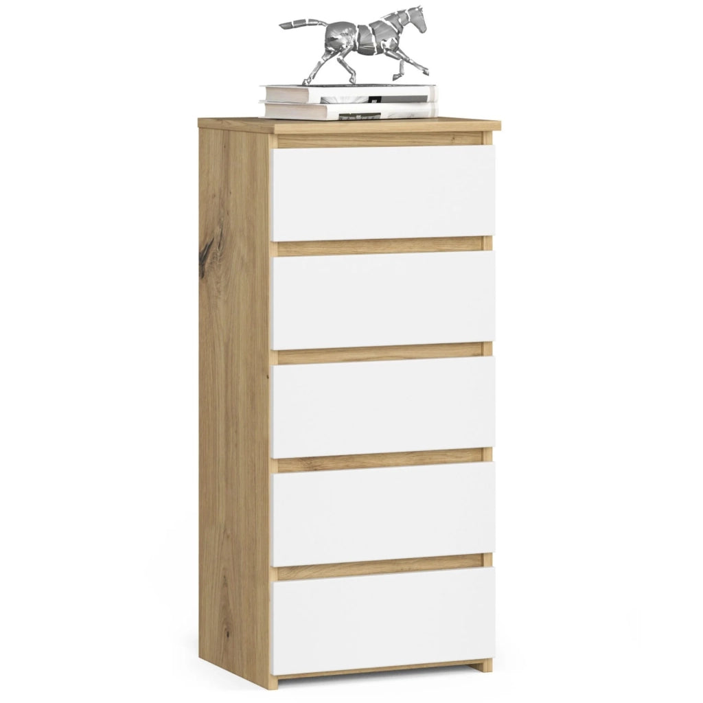 Cassettiera AKORD CL5 Cassettiera Quercia Artisan 40 cm 5 cassetti inserto frontale Bianco 40x35x92 cm