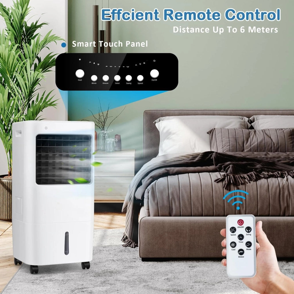 Ventilatore Condizionatore Portatile 65W, Raffreddatore d'Aria 3 in 1, Air Cooler & Ventilatore & Umidificatore, con Telecomando, 4 Velocità Regolabili, Timer 7,5H, Serbatoio d'Acqua 20L