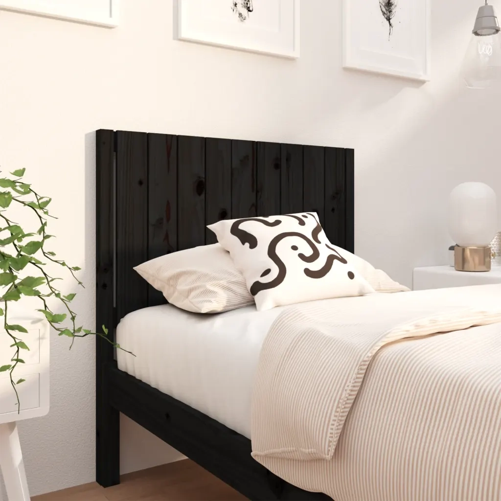 Testiera | Testata per Letto Nera 95,5x4x100 cm in Legno Massello di Pino