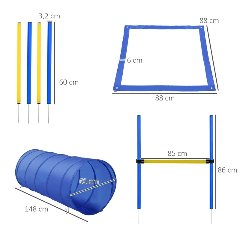Giochi da arrampicata set agility per cani con tunnel 4 bastoni slalom e ostacoli portatile in poliestere giallo