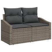 Set da Pranzo da Giardino con Cuscini Grigi in Polyrattan e Acacia