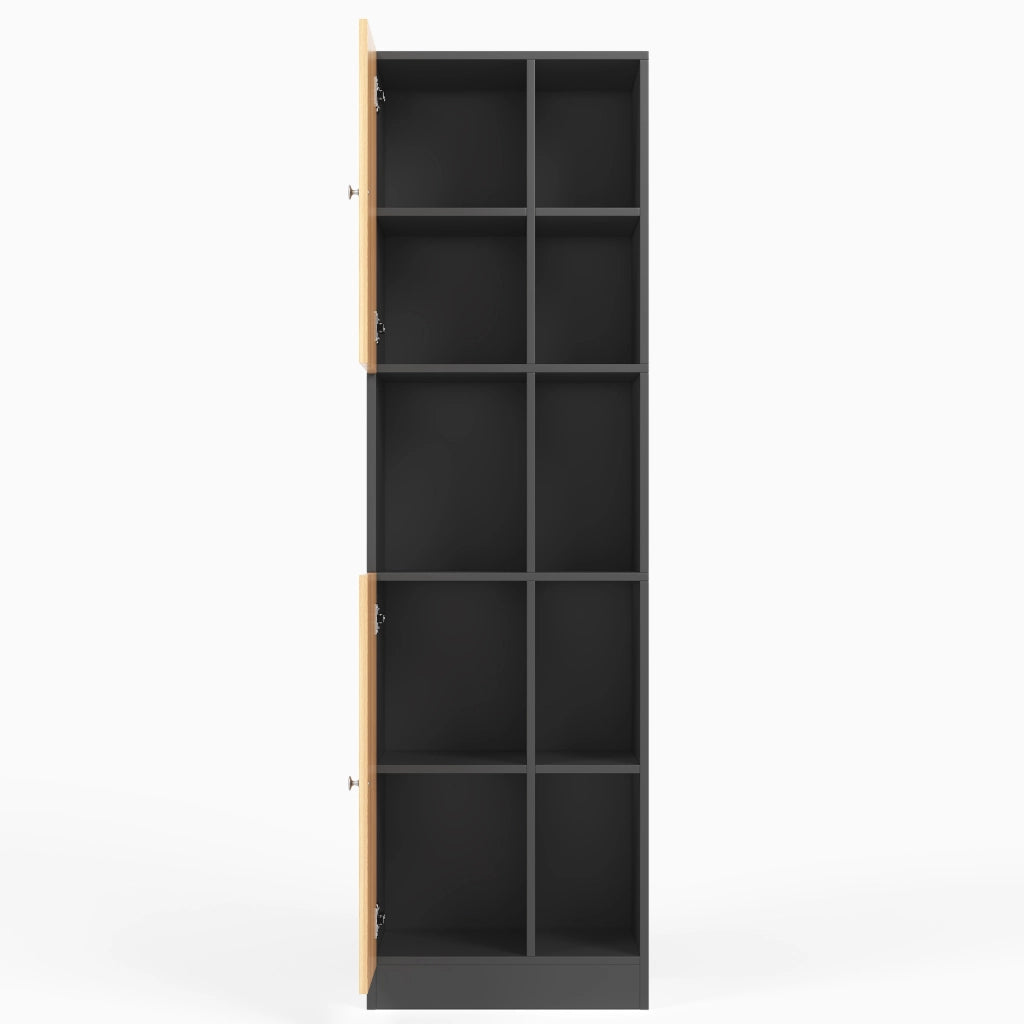 Armadio angolare alto da cucina con 6 ripiani aperti, 2 ante e ripiani regolabili 50x35,5x170 cm nero/naturale