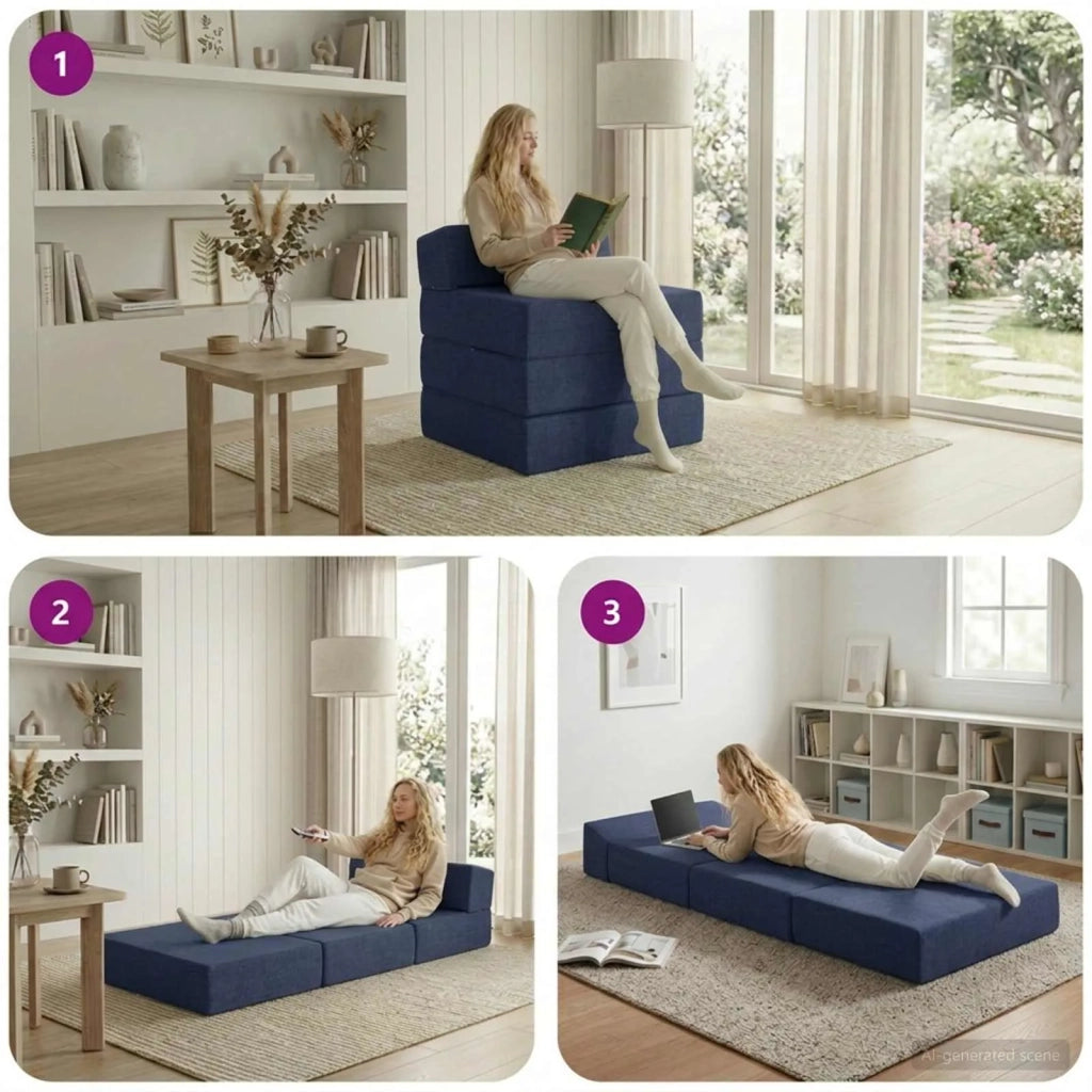 Divano Letto Pieghevole Blu 200 x 70 x 15 cm Tessuto 900005