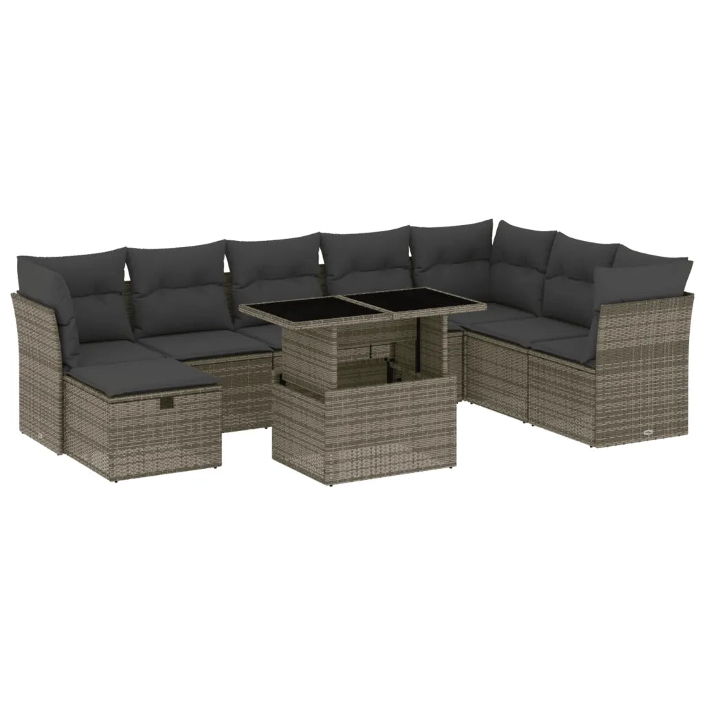 Set Divano da Giardino 9 pz con Cuscini Grigio in Polyrattan