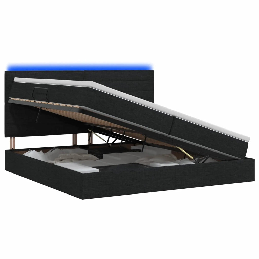 Letto con contenitore LED e materasso Nero 200 x 200 cm Tessuto 3459905