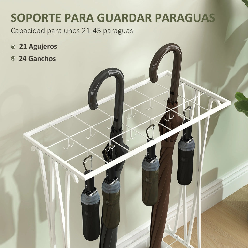 Portaombrelli con attaccapanni e bandella raccogocce ¨C zephmum ¨C 50x24x68 cm bianco acciaio