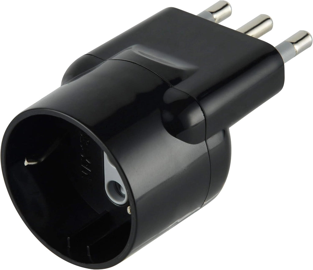 Adattatore disassato Schuko 16A 2P+T salvaspazio da spina tedesca a presa italiana 10A nero Electraline