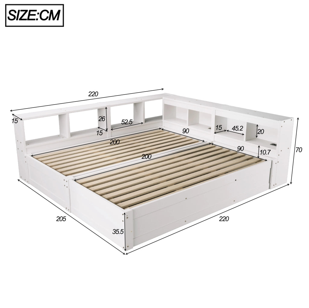 Letto multifunzione 90/180x200 cm con LED, prese e contenitore