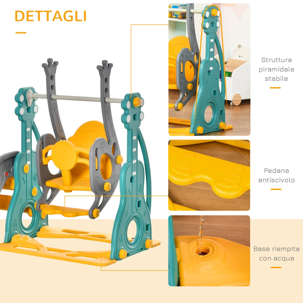 EasyComfort Scivolo 3 in 1 per Bambini con Altalena Regolabile, Canestro e Palle per Cameretta e Giardino, 152x149x107cm, Blu, Grigio, Giallo
