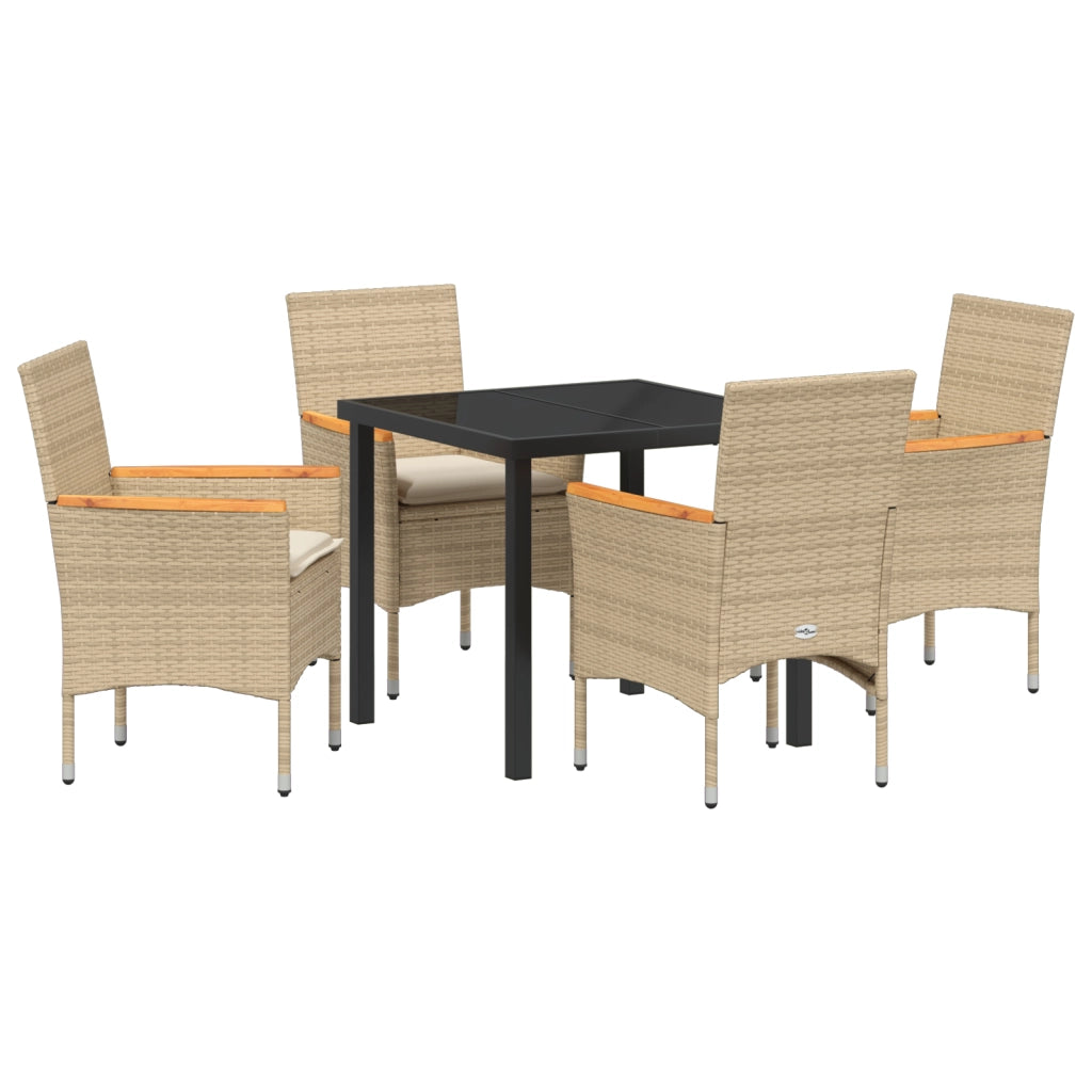 Set da Pranzo da Giardino  con Cuscini Beige in Poly Rattan