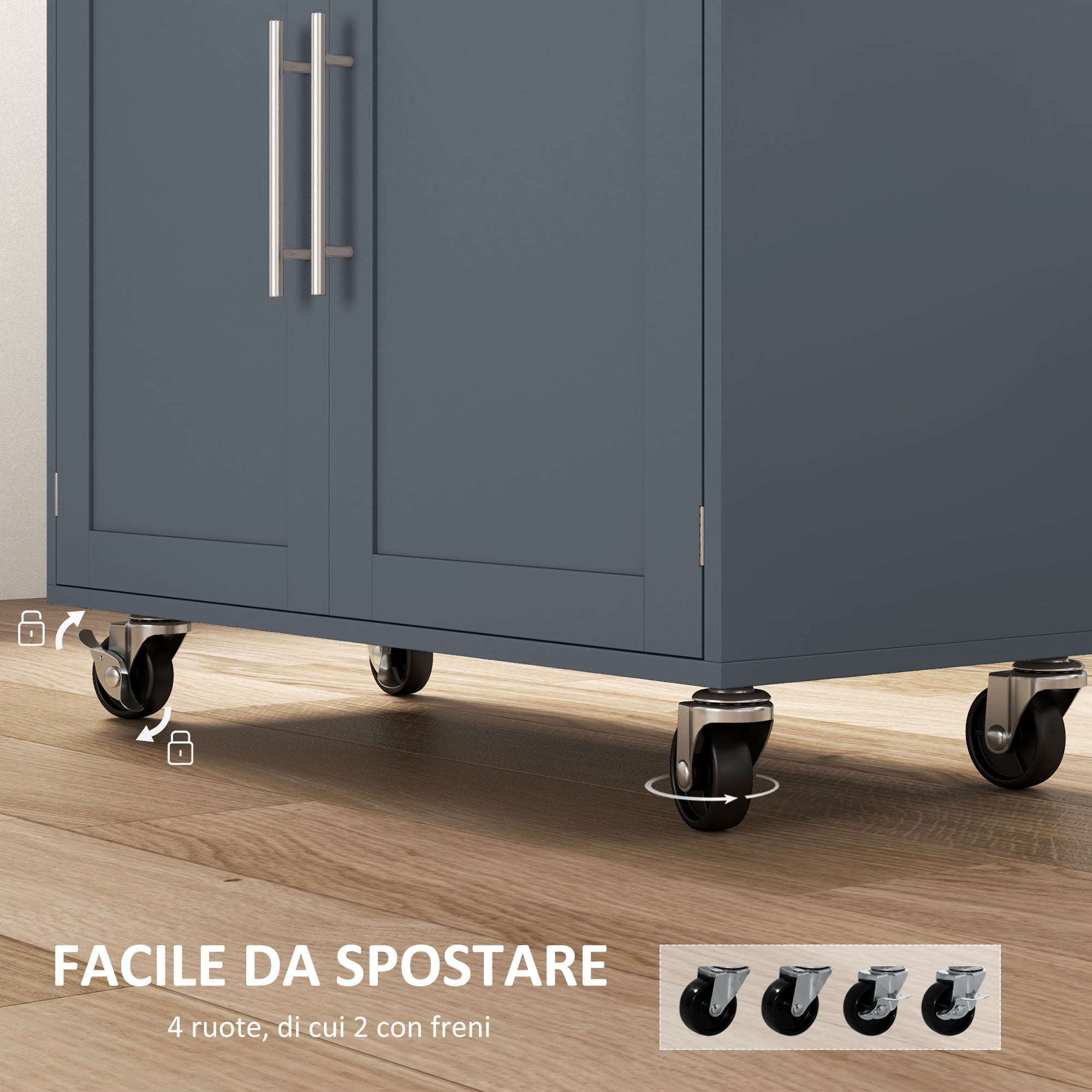 Carrello da Cucina con Cassetto, Portaspezie e Armadietto 109x40x89 cm Grigio e Color Legno
