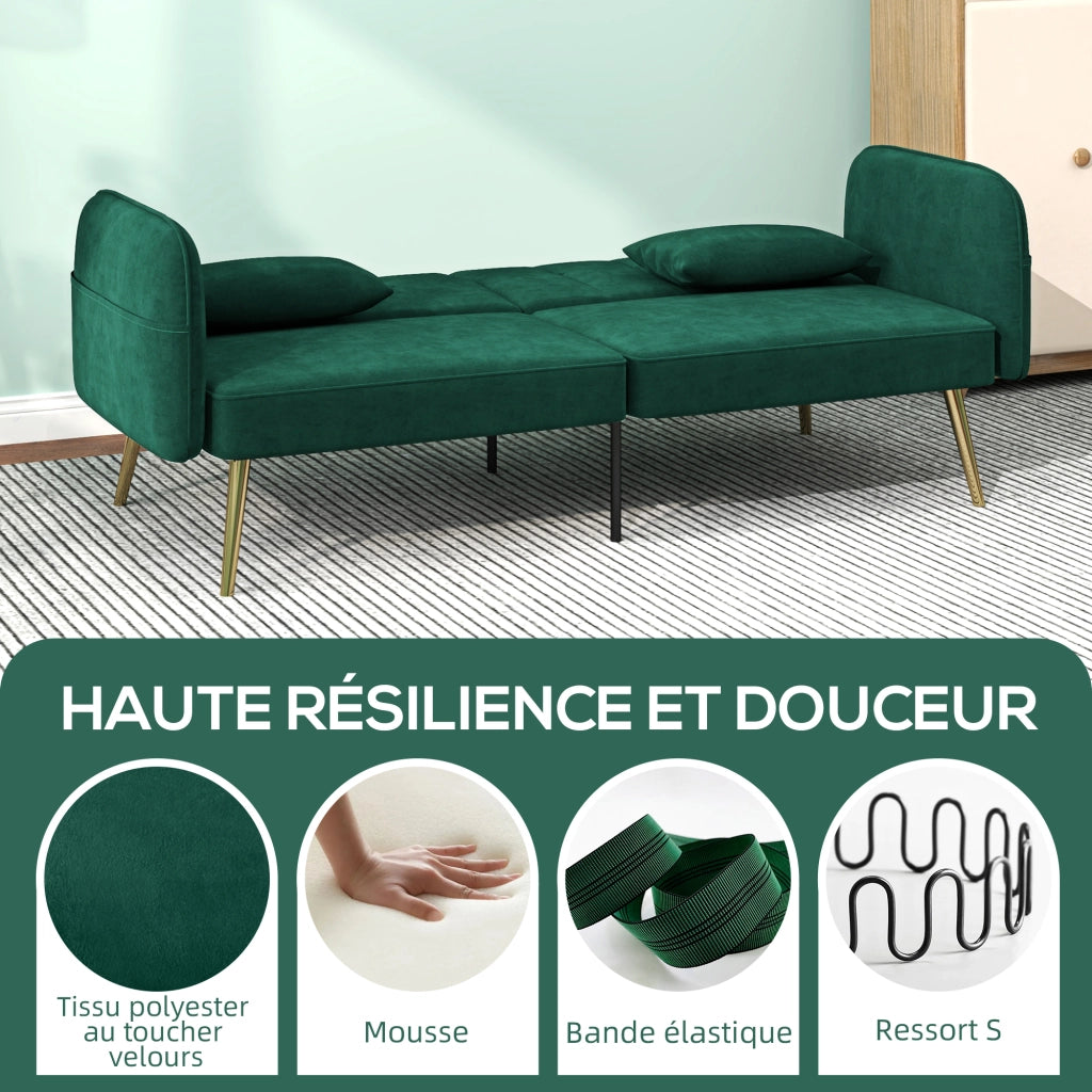 Divano letto 2 posti in tessuto velluto con schienale regolabile ¨C zephmum ¨C verde scuro