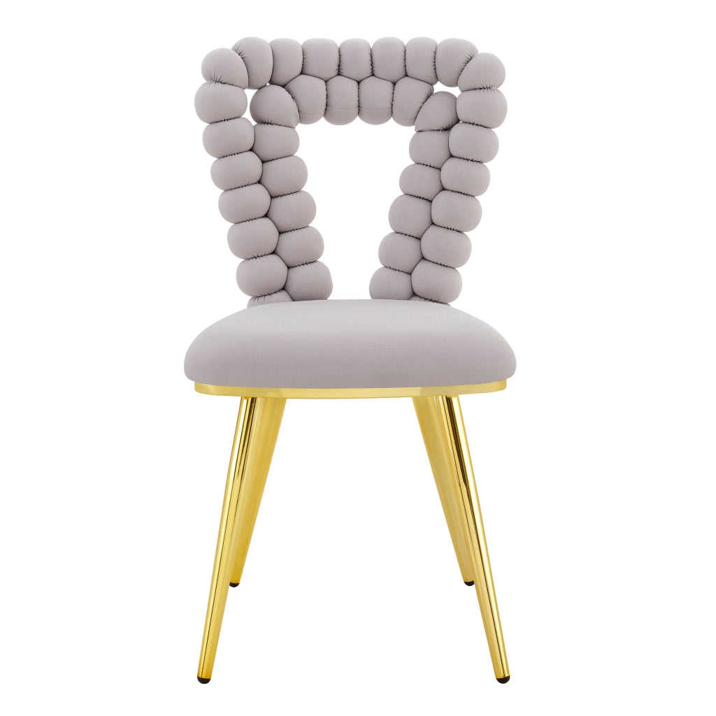 Sedia da Pranzo Set da 2 con Schienale Traforato Geometrico e Gambe in Metallo, in Velluto Grigio Chiaro